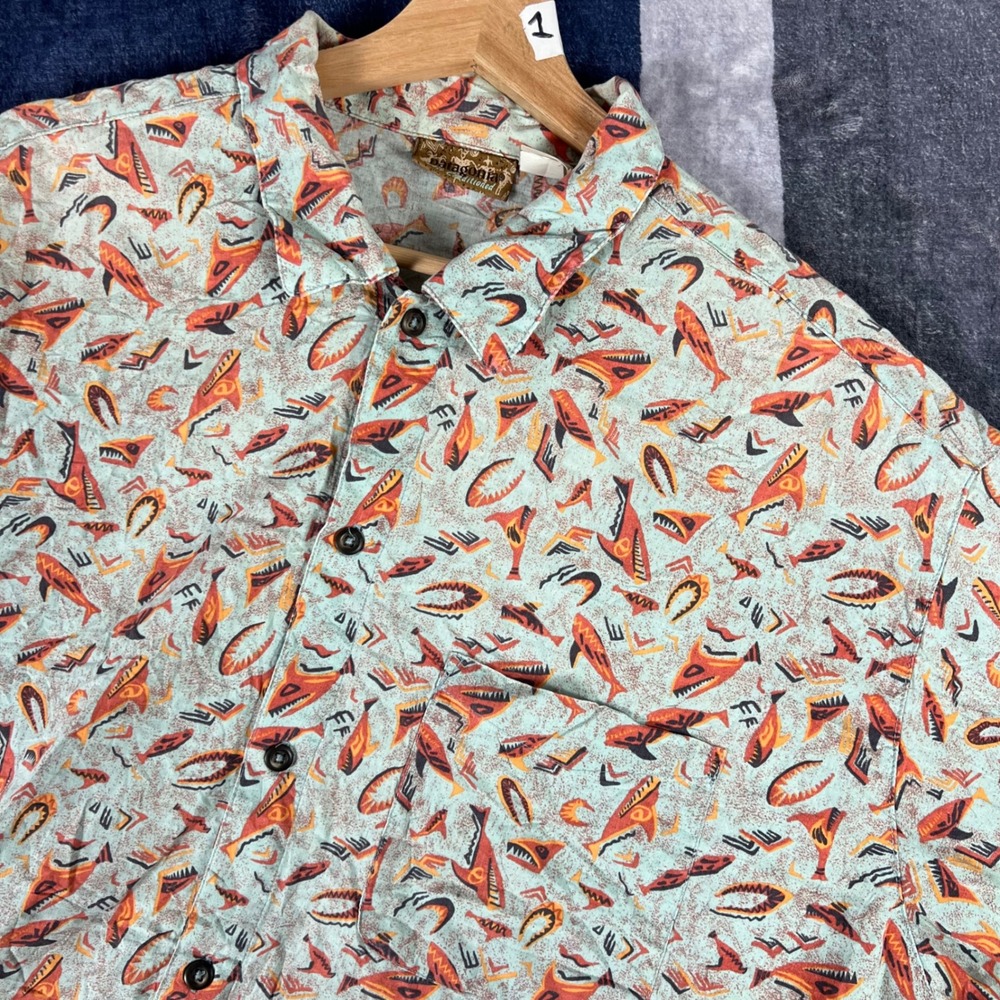 Vintage Patagonia Air Conditioned Mens L Short Sleeve Button Up Piranha Green